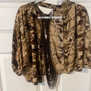 GeeGee Camouflage Button-Up Blouse